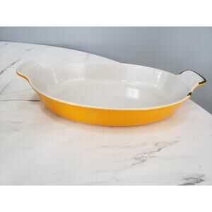 Vintage LE CREUSET CAST IRON #24 Yellow ORANGE‎ CASSEROLE BAKING DISH FRANCE